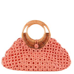 ENRICO VERSARI borsa a mano in tessuto “Madame” Corallo CROCHET.RED PASTLE