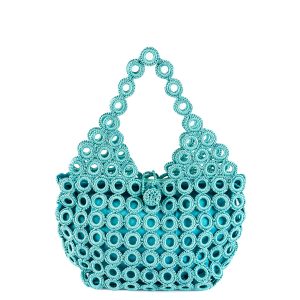 ENRICO VERSARI borsa a spalla in tessuto “Madame” Verde acqua CROCHET/M.GREEN