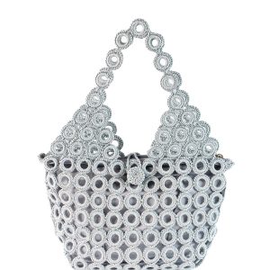 ENRICO VERSARI borsa a spalla in tessuto “Madame” Grigio CROCHET/M.SKY BLU