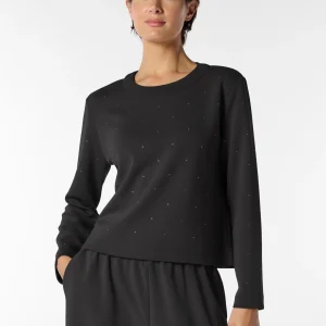 Maglia Manica Lunga in Tessuto Tecnico Viscosa con Strass Boarding Pass - Antracite