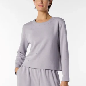 Maglia Manica Lunga in Tessuto Tecnico Viscosa con Strass Boarding Pass - Grigio