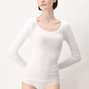 Maglia Manica Lunga in Modal Elasticizzato Perfect Line Rib - Bianco