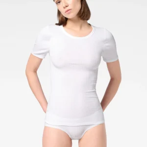 Maglia girocollo manica corta in Modal Elasticizzato Perfect Line Rib - Sabbia