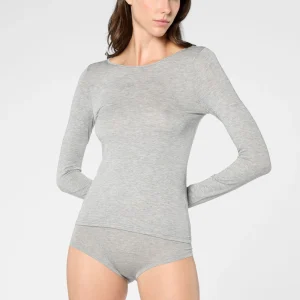 Maglia Manica Lunga in Micromodal e Cashmere Perfect Cashmere - Grigio Melange