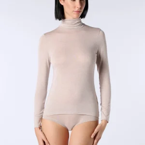 Maglia Dolcevita Manica Lunga in Micromodal e Cashmere Perfect Cashmere - Beige