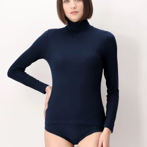 Maglia Dolcevita Manica Lunga in Micromodal e Cashmere Perfect Cashmere - Blu