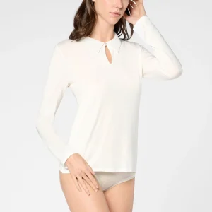 Maglia con Colletto Manica Lunga in Modal Elasticizzato Perfect Line Modal - Avorio