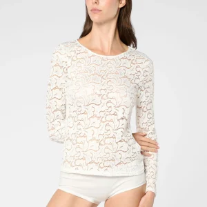 Maglia Manica Lunga In Pizzo Glamour Lace - Burro