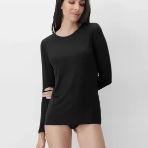 Maglia Girocollo Manica Lunga in Modal Elasticizzato Perfect Line - Nero