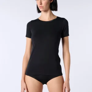 Maglia Manica Corta in Cotone e Modal Perfect Line Cotton - Nero