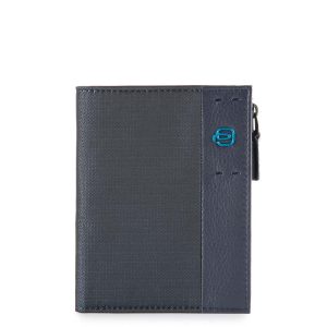 Piquadro portafogli verticale in tessuto e pelle “P16” Blu PU4526P16.CHEVBLU