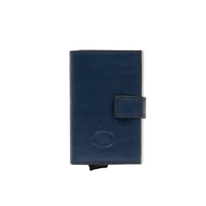 The Bridge portafogli compatto in alluminio e pelle “Story” Blu 01400201.79